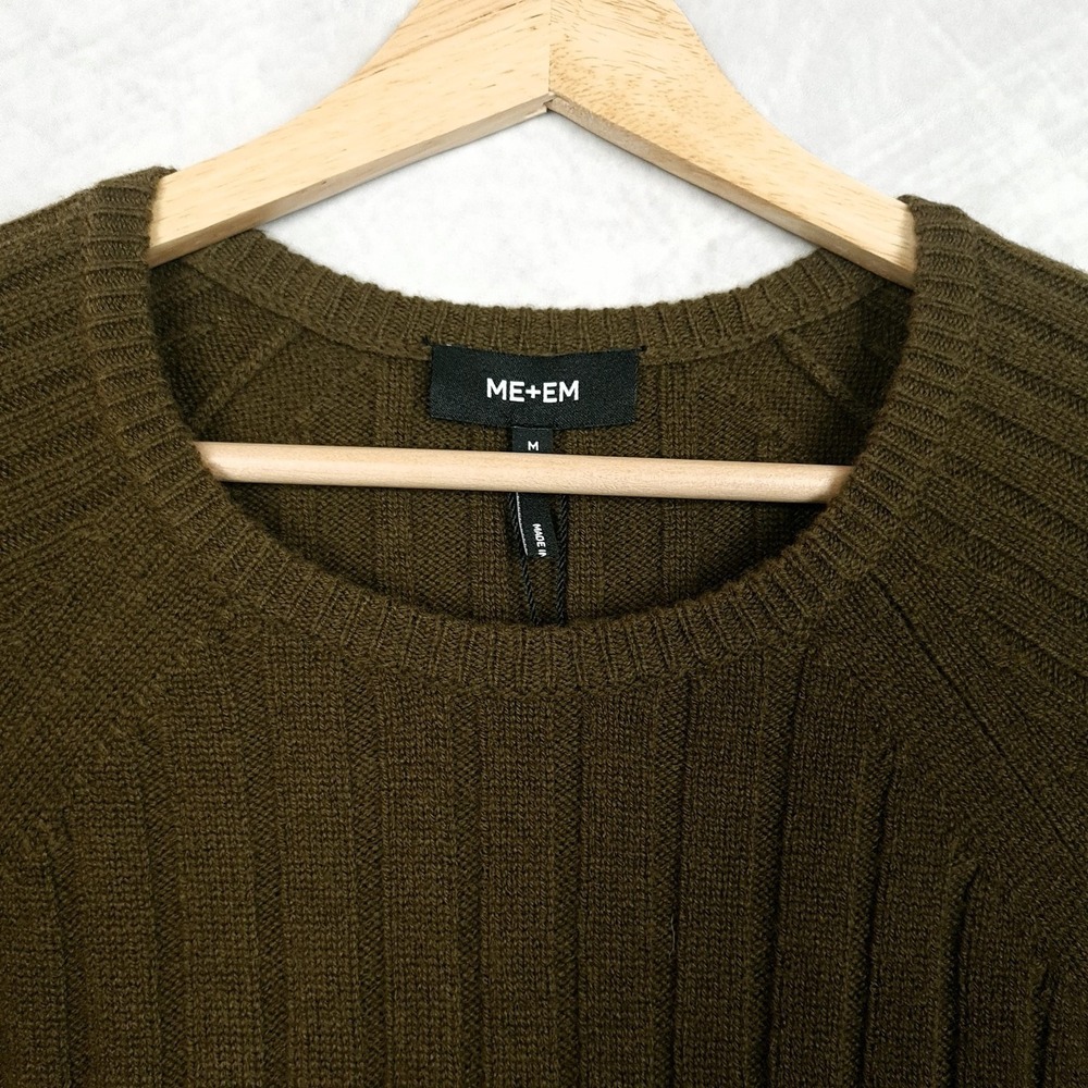 ME+EM Sweater Womens Medium Green Merino Cashmere Rib Crop Short Sleeve Knit - Picture 6 of 16